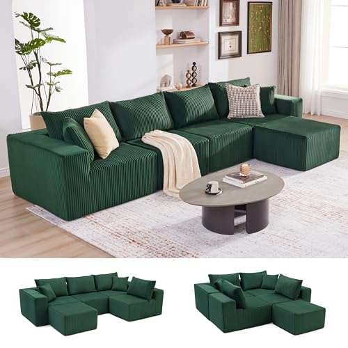 107.4" Cloud Couch Sectional, Modular Sofa with Deep Seat, Plush Corduroy L Shaped Boneless Couch, Convertible Sectional Couches for Living Room