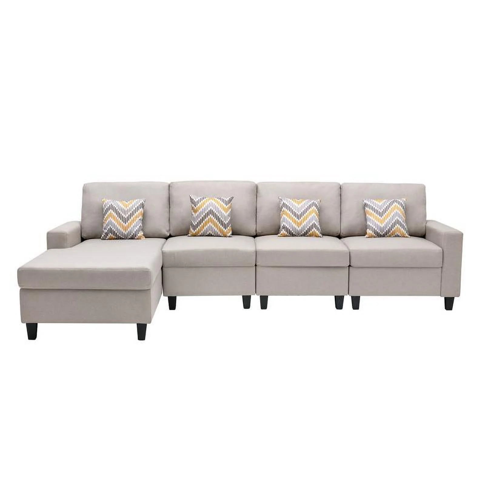 Nolan Beige Linen Fabric Reversible Sectional Sofa Chaise Interchangeable Legs