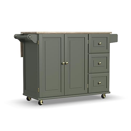 Homestyles Dolly Madison Off-White Mobile Kitchen Island Cart with Wood Drop Leaf Breakfast Bar