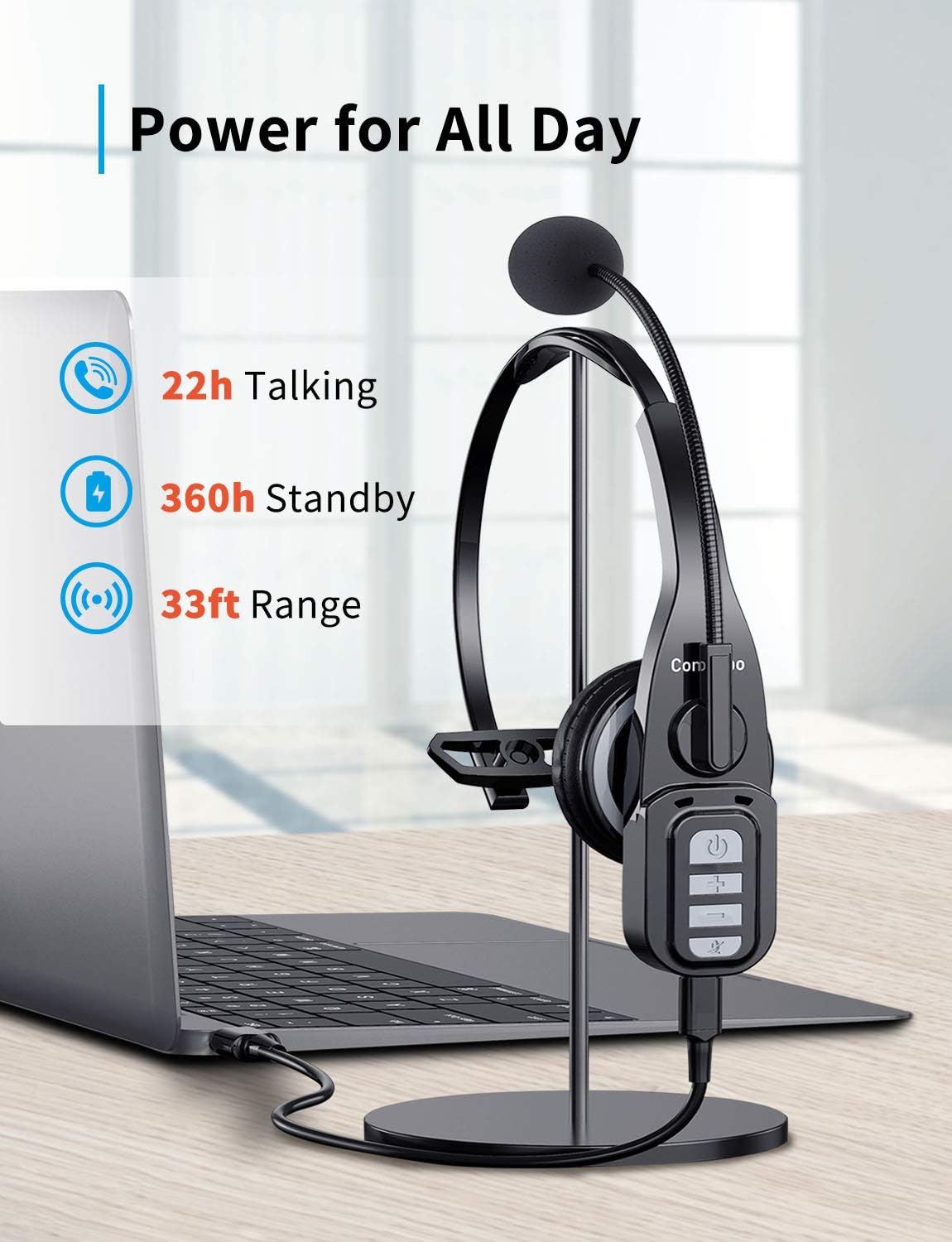 Trucker Bluetooth Headset 5.0 with Microphone Noise Cancelling Wireless Phone Headset 22Hrs Talktime Mute Button for Cell Phones Laptop Office Home