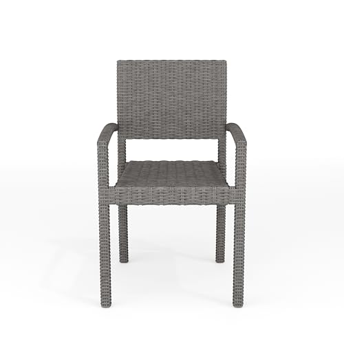 Martha Stewart Bedford Indoor-Outdoor Stackable Patio Armchairs with Rattan Wicker Finish in Brown, Set of 2