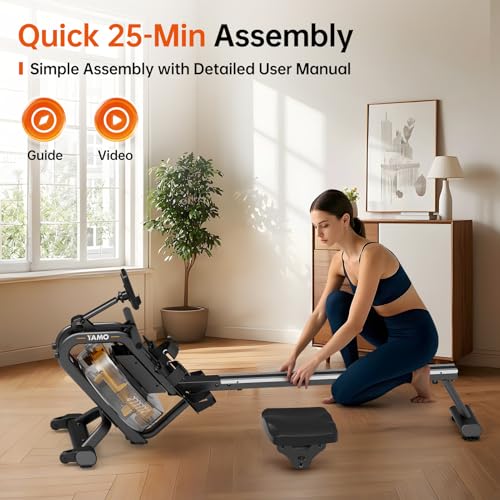 YAMO Water Rowing Machine for Home, Row Machine with 330LB Weight Capacity, Support Bluetooth & Compatible with Apps