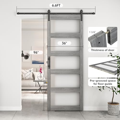 BARNSMITH 42in x 84in Glass Barn Door with 7FT Sliding Door Hardware Kit Included & Handle