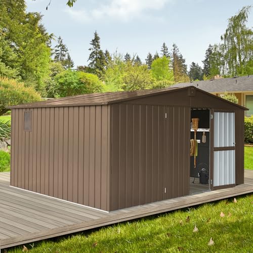 6x4 ft Small Outdoor Metal Storage Shed with Floor Frame & Lockable Door, Heightened Entry Garden Tool Shed for Backyard, Durable Galvanized Steel