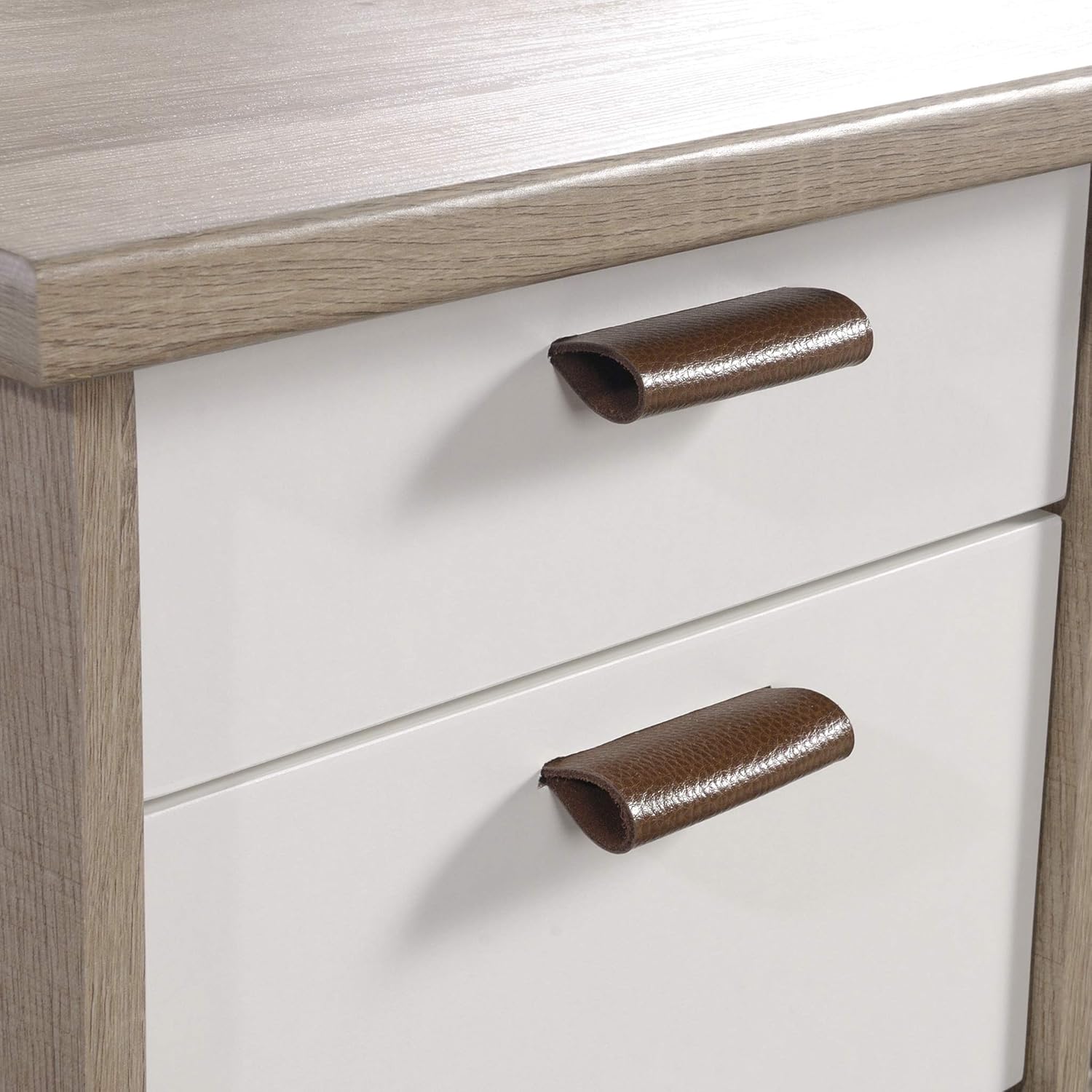 Sauder Anda Norr Executive Desk, L: 56.3" x W: 22.13" x H: 29.53", Sky Oak Finish