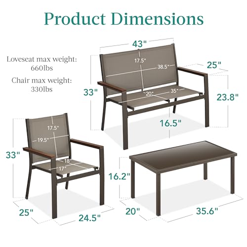 Best Choice Products 4-Piece Outdoor Textilene Patio Conversation Set, Backyard Furniture w/Loveseat, Coffee Table, Steel Frame - Taupe/Charcoal