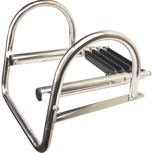 4-Step Heavy-Duty Stainless Steel Pontoon Boat Ladder with Extra Wide Steps & Handrails | Telescoping Folding Rear Entry Ladder, 600lbs Capacity