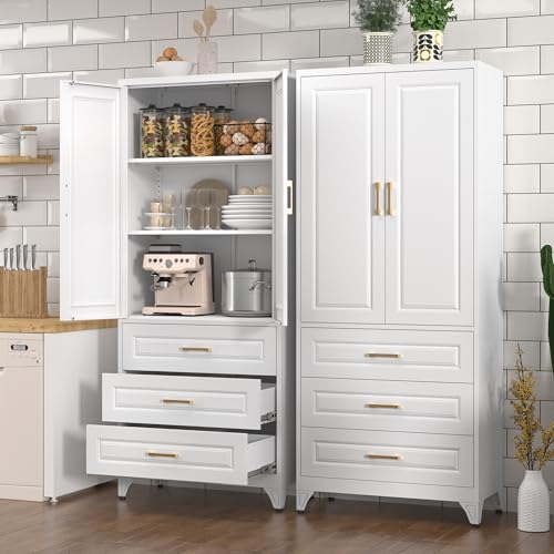 Pantry Cabinet, 71 Inch Tall Kitchen Storage Cabinet, Metal Pantry Cabinet with Doors and Adjustable Shelves, Black Food Cupboard
