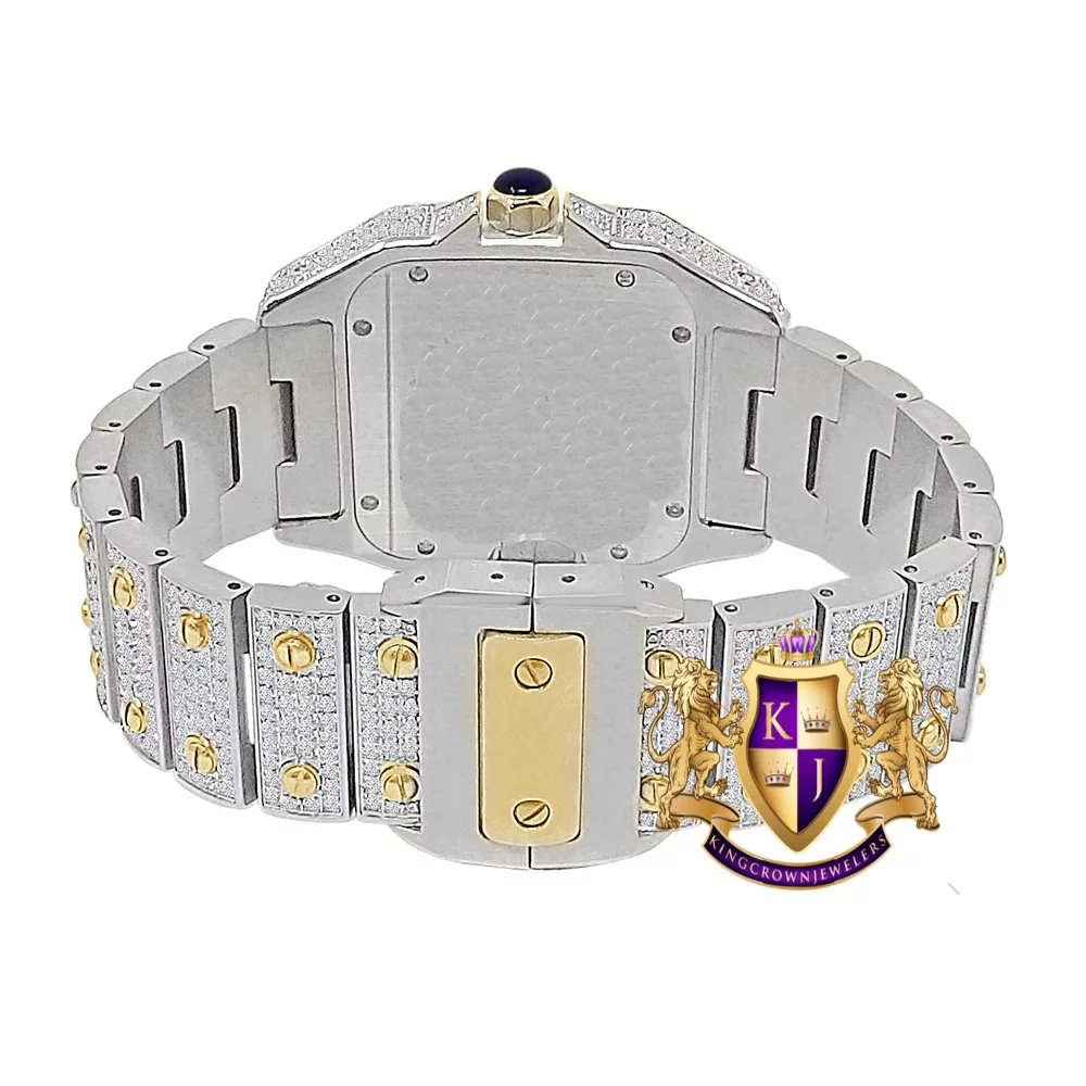 Solid Stainless Steel Roman Dial Face Two Tone Gold Finish Iced Out Automatic Movement Date Luxury Handmade Custom Men's Watch