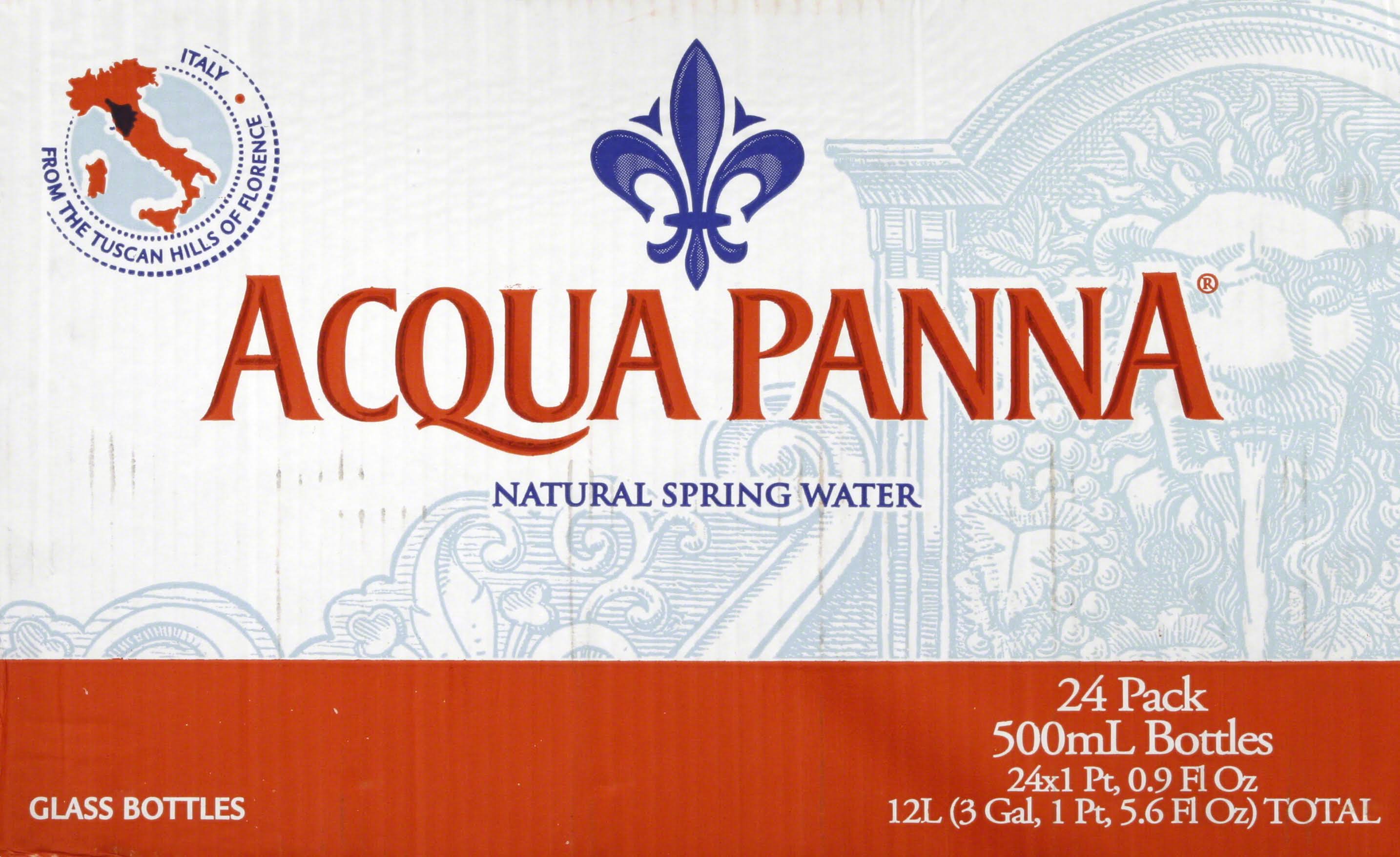 Acqua Panna Water, Natural Spring - 24 - 1 pt 0.9 fl oz (500 ml) bottles