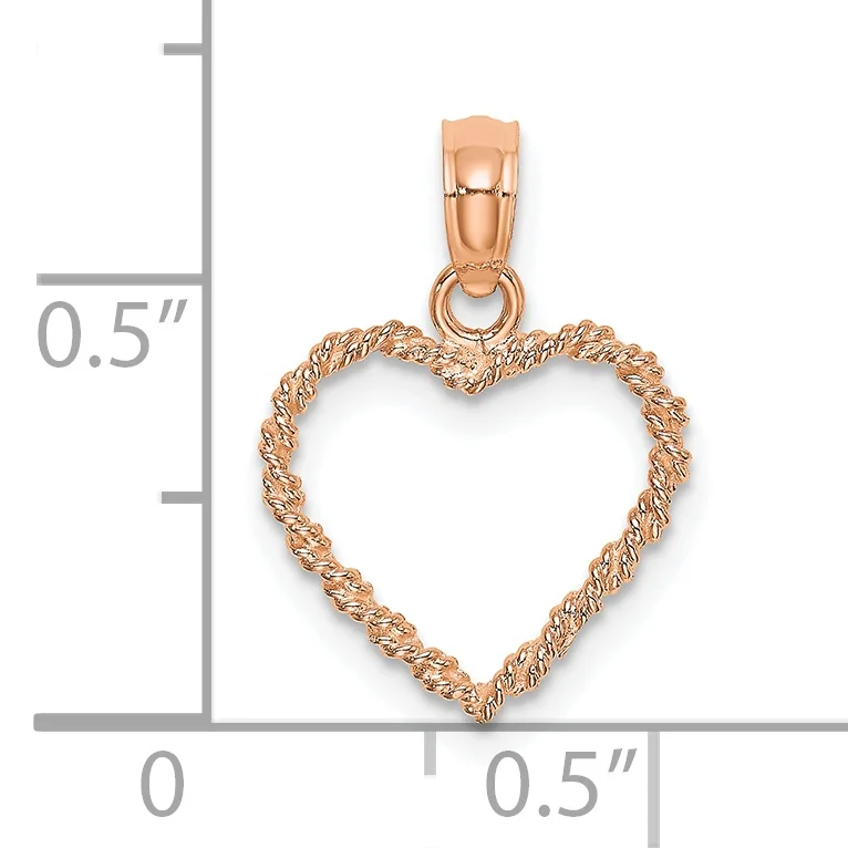 Carat in Karats 14K Rose Gold 3D Polished Rope Heart Pendant (16.4 mm x 13 mm) With 10K Yellow Gold Lightweight Rope Chain 16"