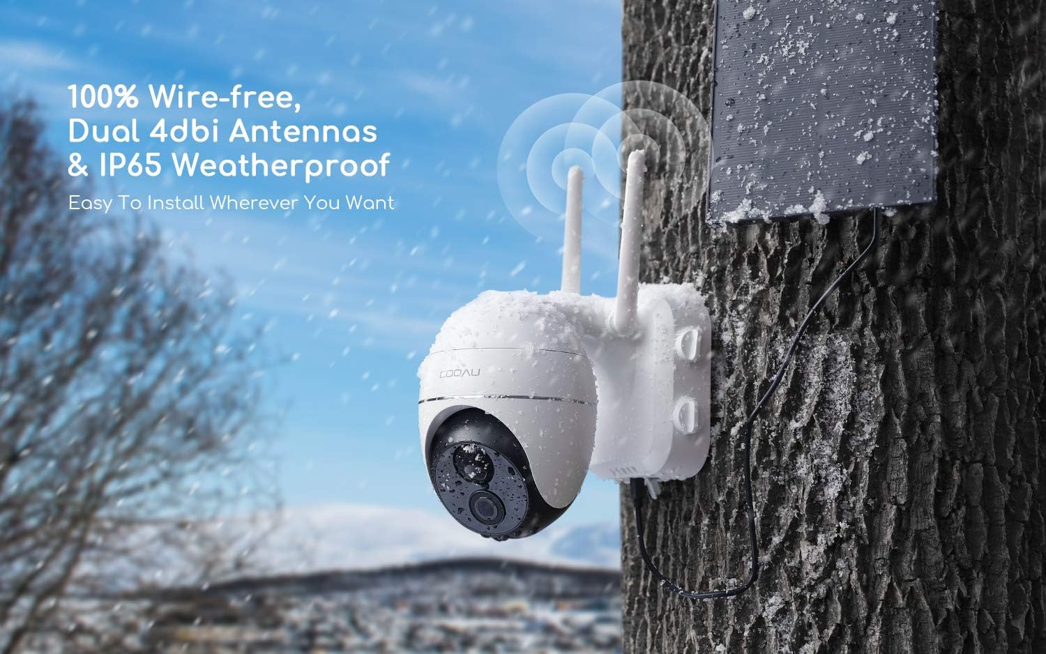 Security Camera Outdoor, Wireless WiFi 360° Pan Tilt Zoom Solar 15000mah Battery Powered Home Cameras with Night Vision, Motion Detection