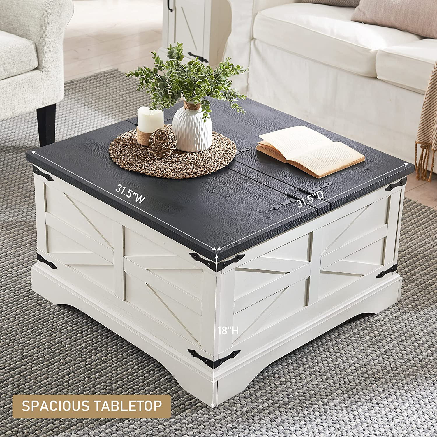 T4TREAM Farmhouse Wood Square Lift-Top Coffee Table with Storage for Living Room, White - Radiant Selections