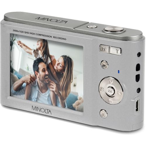 Minolta MND20 44MP Digital Camera &ndash; 2.7K Ultra HD Video, 16X Digital Zoom, Anti-Shake Stabilization, Time Lapse, Face Detection