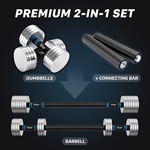 Northdeer V2.0 Upgraded Adjustable Steel Dumbbells 40LB / 60LB - 2 in 1 Dumbbell Barbell Set for Home Gym Workout - Compatible with V1.0 Dumbbells