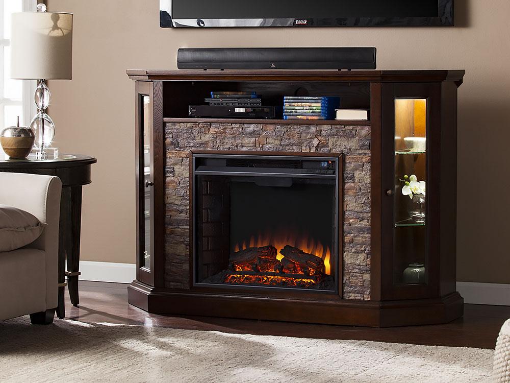 Redden Wall/Corner Electric Fireplace TV Stand in Espresso