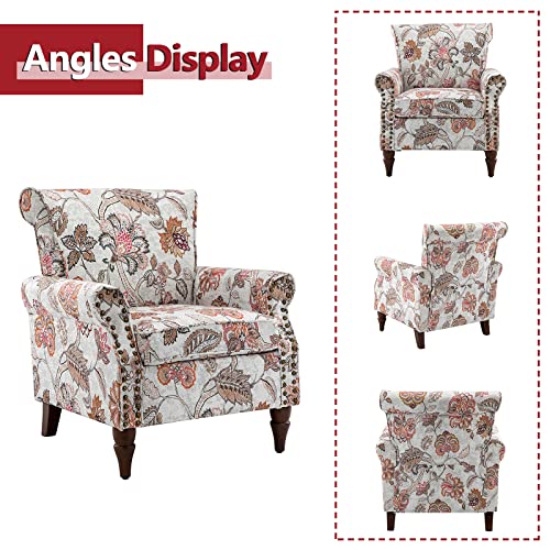 HULALA HOME Modern Wingback Accent Chair with Wood Legs & Removable Cushion, Comfy Upholstered Armchair with Nailhead Trim