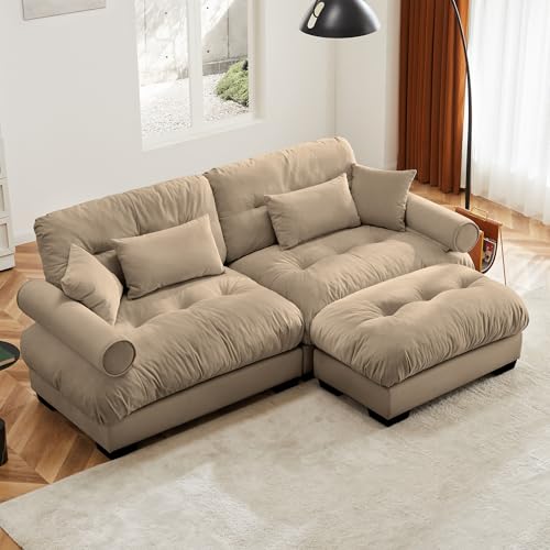 130" Modular Sectional Sofa,Velvet Upholstered Couches for Living Room,3 Seater Green Sofa Couch with Movable Ottoman