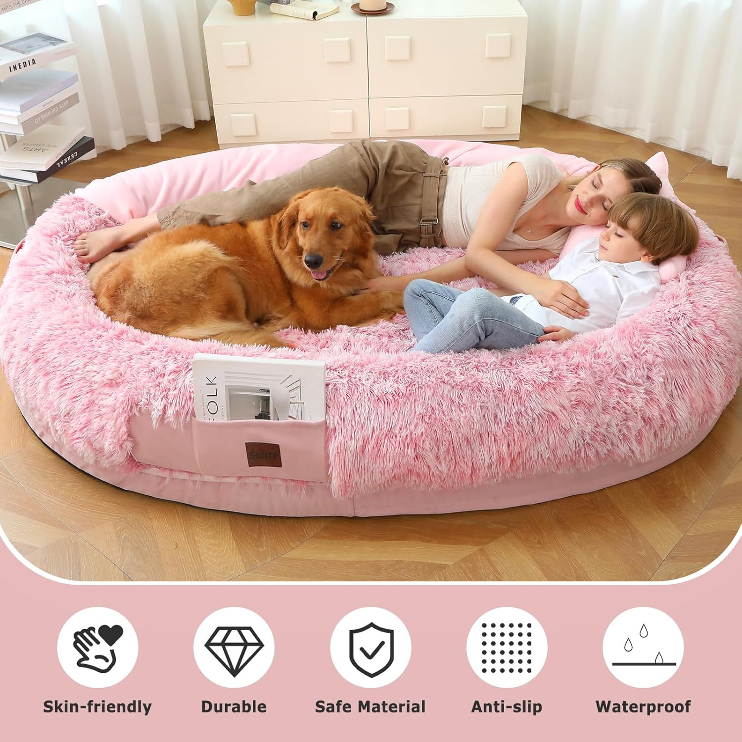 SWITTE Human Dog Bed for Adult, 71"x47"x13" Washable Large Human Size Dog Bed with Blanket for People Doze Off