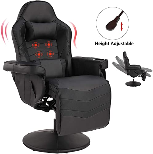 Massage Video Gaming Recliner Chair - Ergonomic Backrest & Seat Height Adjustment Swivel Recliner