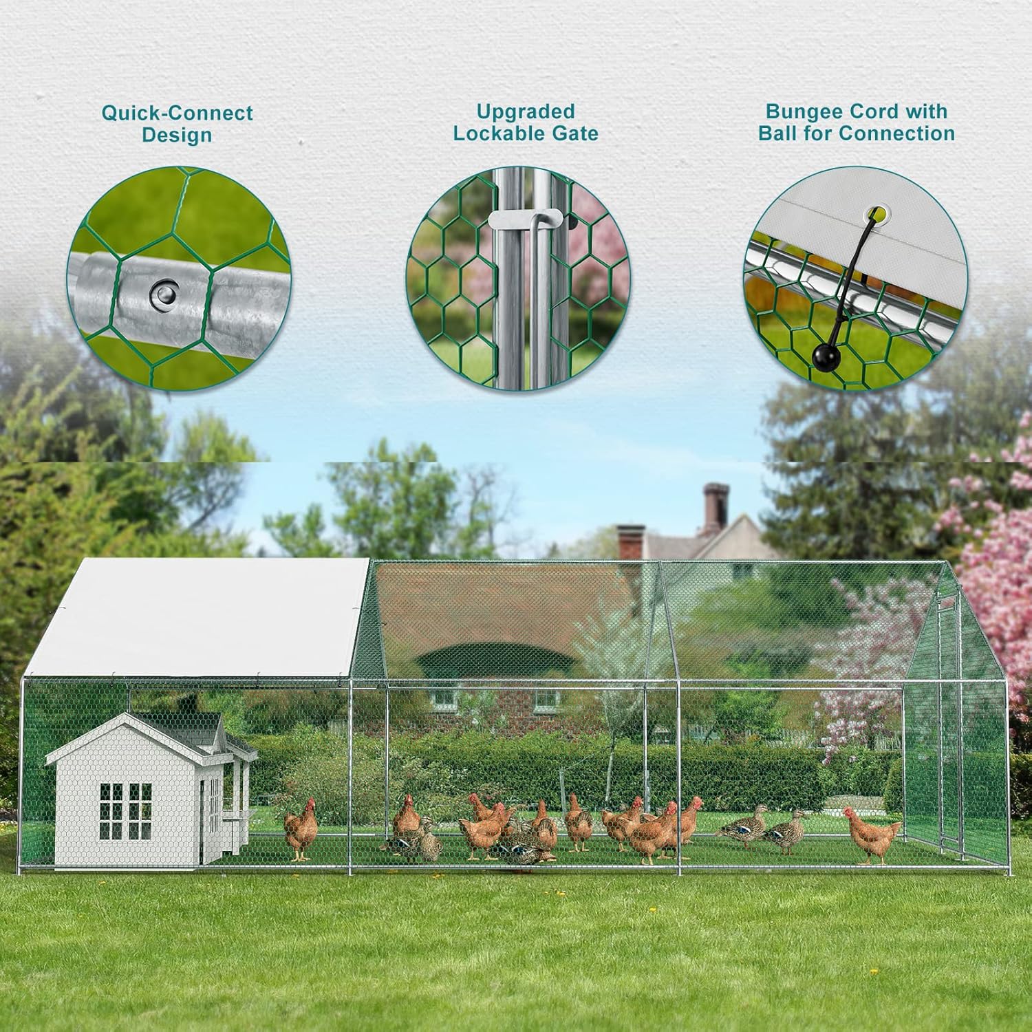 Oarlike Metal Chicken Coop for 20 Chickens Large Chicken Runs for Yard with Cover Galvanized Steel Chicken Pen Outdoor for Hen Duck Rabbits Goose