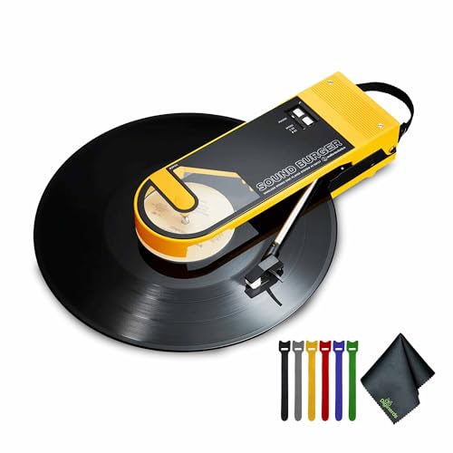 Audio-Technica Consumer Sound Burger Manual Two-Speed Portable Bluetooth Turntable (Yellow) (AT-SB727YL) Bundle Including: Cable Ties, Fiber Cloth
