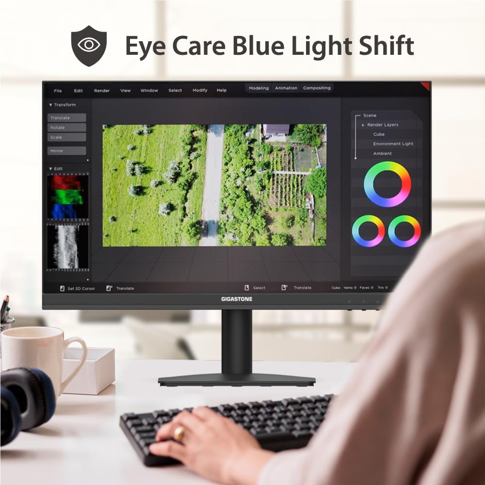 Gigastone 21.45 inch VA LED Back Light Monitor 75Hz FHD 1920 x 1080, 1080P 178° Wide View Frameless Computer Monitor 4ms, Eye Care Technology