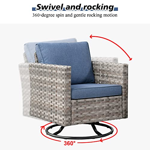 Outdoor Patio Sectional Furniture Sofa Set with Swivel Rocking Chair,8 Piece Modern Wicker Couch with Widened Armrest