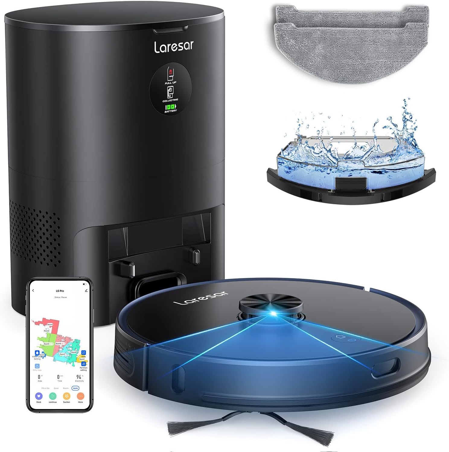 Laresar Robot Vacuum and Mop Combo, 3 in 1 Robotic Vacuum with 3.5L Self Emptying Station, Equipped with Lidar Navigation,Smart App Control