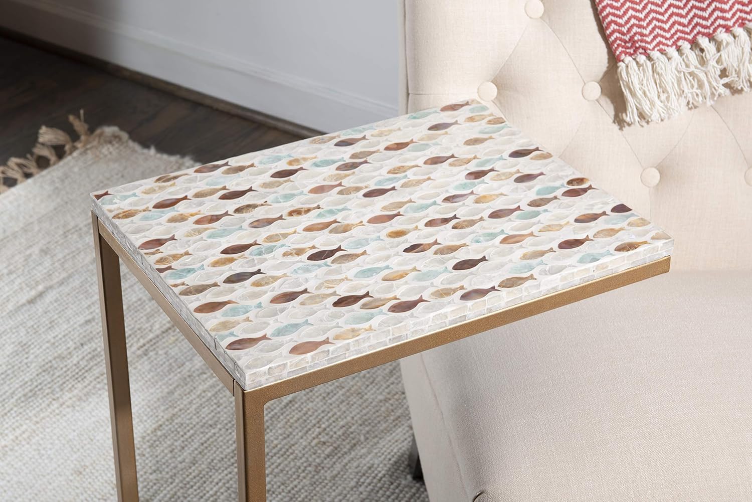 Linon Ivory and Gold Capiz Fish Janson Accent C Table