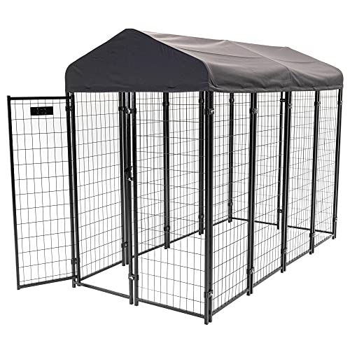 Stay Series 4 by 4 by 4.3 Feet Studio Jr. Black Powder Coat Steel Frame Outdoor Dog Kennel with Waterproof Canopy Roof and Gate Door, Khaki