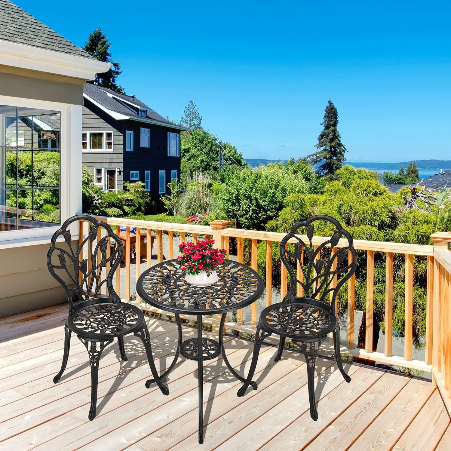 Laurel Canyon 3-Piece Cast Aluminum Patio Bistro Sets Antique Copper Finish Outdoor Furniture with Rust-Resistant Small Round Table and 2 Chairs for