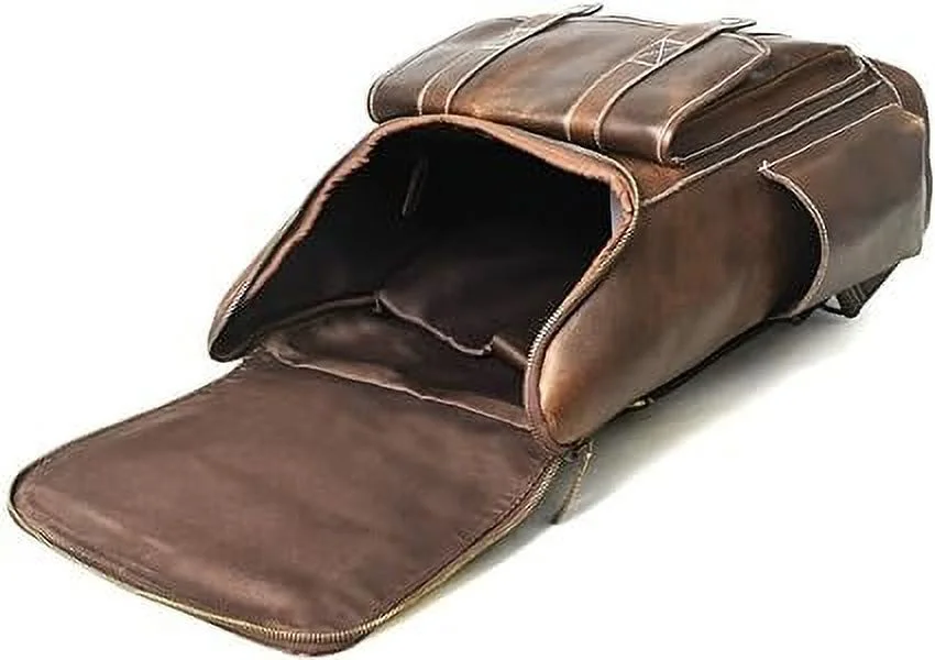 Hulsh Buffalo Leather Backpack for Men & Women Vintage Genuine Leather Laptop Backpack Full Grain Brown Leather Backpacks Rucksack Knapsack with