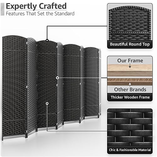 Sorbus 8-Panel Black Room Divider with Double Hinged Panels, 6 ft Tall Folding Privacy Screen