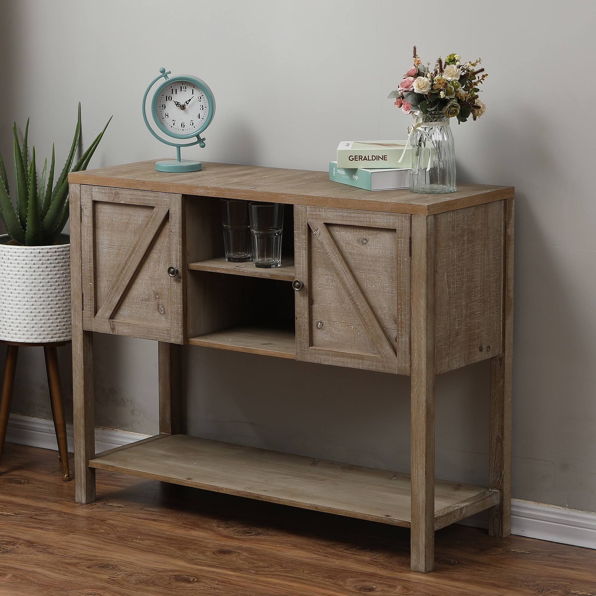 LuxenHome Wood Farmhouse Buffet Storage Cabinet
