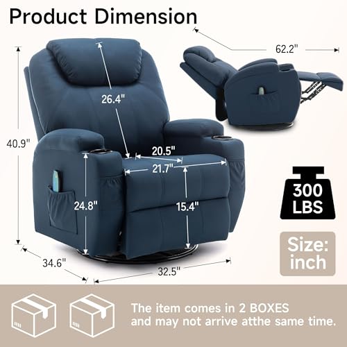 Recliner Chair, Rocking Chair with Massage and Heat, 360° Swivel Recliner Chairs for Adults