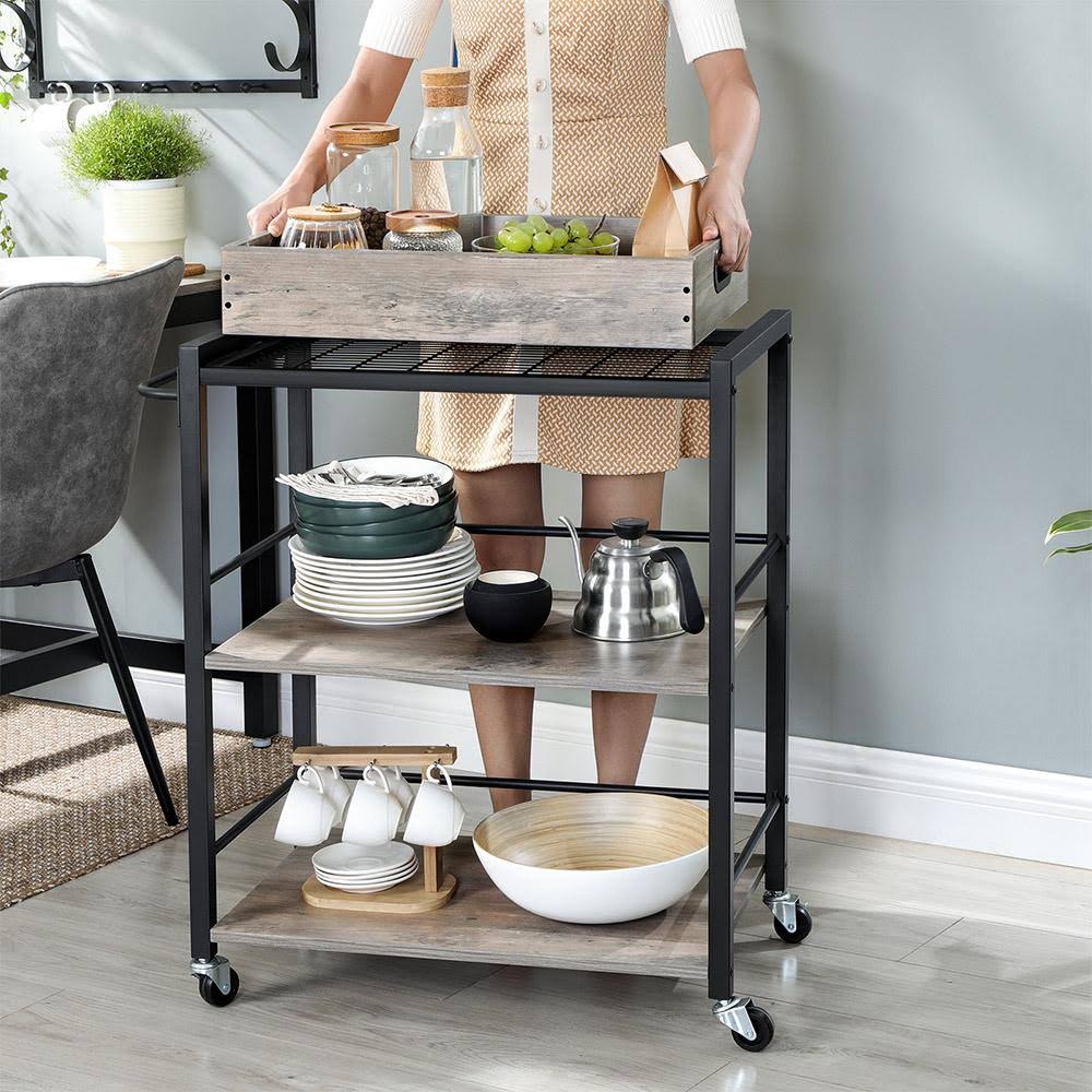 VASAGLE Kitchen Serving Cart, 3-Tier Kitchen Utility Cart on Wheels with Storage