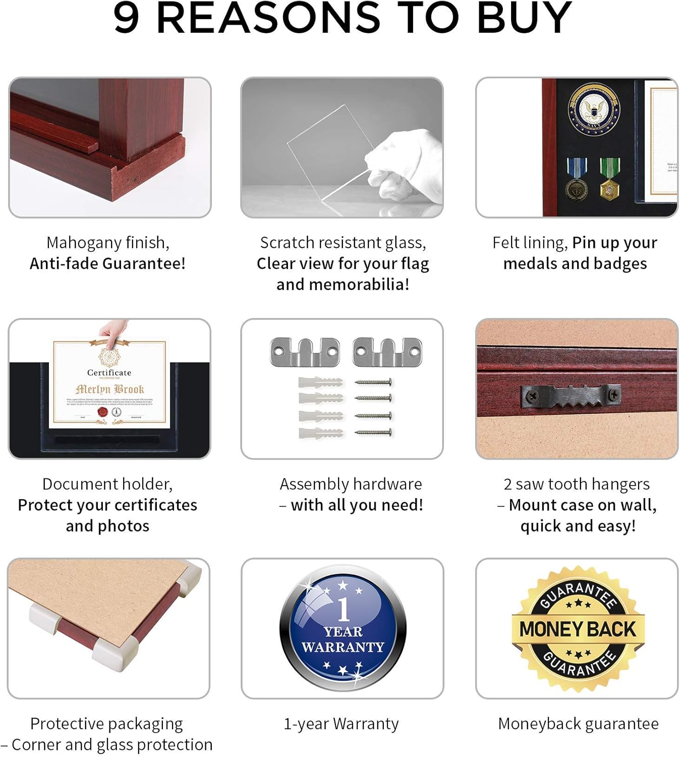 Flag Case Flag Display Case Military Shadow Box Flag and Certificate Display Case 95% Clear with Felt Lining Holder for Medal Certificate fits Folded