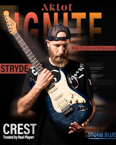 AKLOT Stryde Electric Guitar with Coil-Split: Roasted Maple Neck, Flame Maple Graphic Top, HSS Ceramic Pickups, Beginner Guitar Kit with 10W Amp