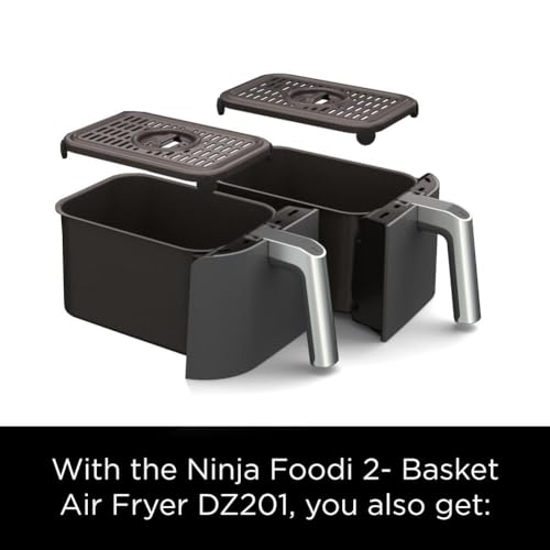 Ninja DZ401 Foodi 10 Quart 6-in-1 DualZone XL 2-Basket Air Fryer with 2 Independent Frying Baskets, Match Cook & Smart Finish to Roast, Broil