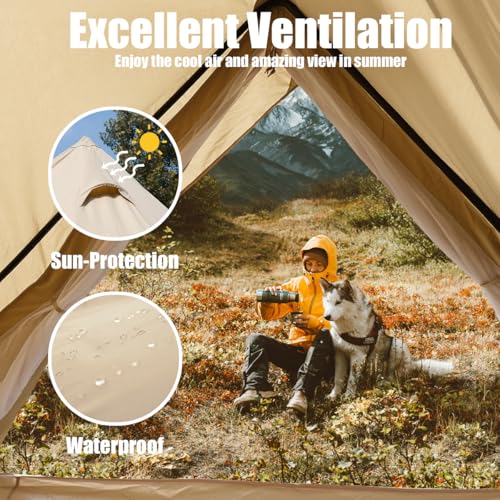 Canvas Tent Bell Tent Yurt Tents 4 Seasons for Camping 100% Cotton Glamping Tents with Stove Jack, Family Camping Outdoor Hunting Party