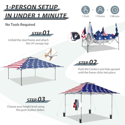 EAGLE PEAK 13x13 Straight Leg Pop Up Canopy Tent Instant Outdoor Canopy Easy Single Person Set up Folding Shelter w/Auto Extending Eaves 169 Square