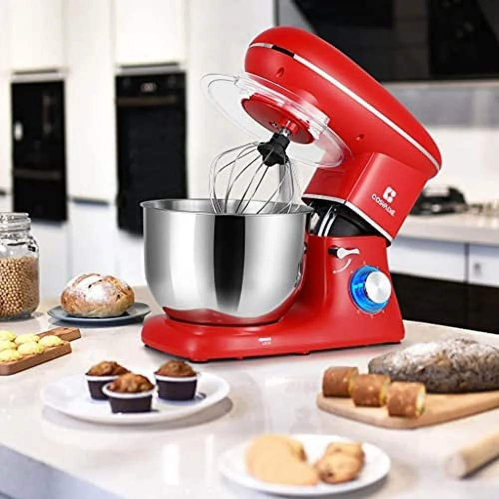 Stand Mixer, 6-Speed Electric Mixer, Tilt-Head Food Mixer with Dough Hook, Wire Whip & Beater, 6.2QT Stainless Steel Bowl, Red