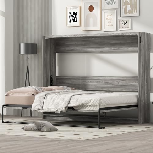Ball & Cast Queen Size Murphy Bed Hideaway Wall Chest with Top Shelves & USB,Storage Cabinet Bed Frame w/Slat Support