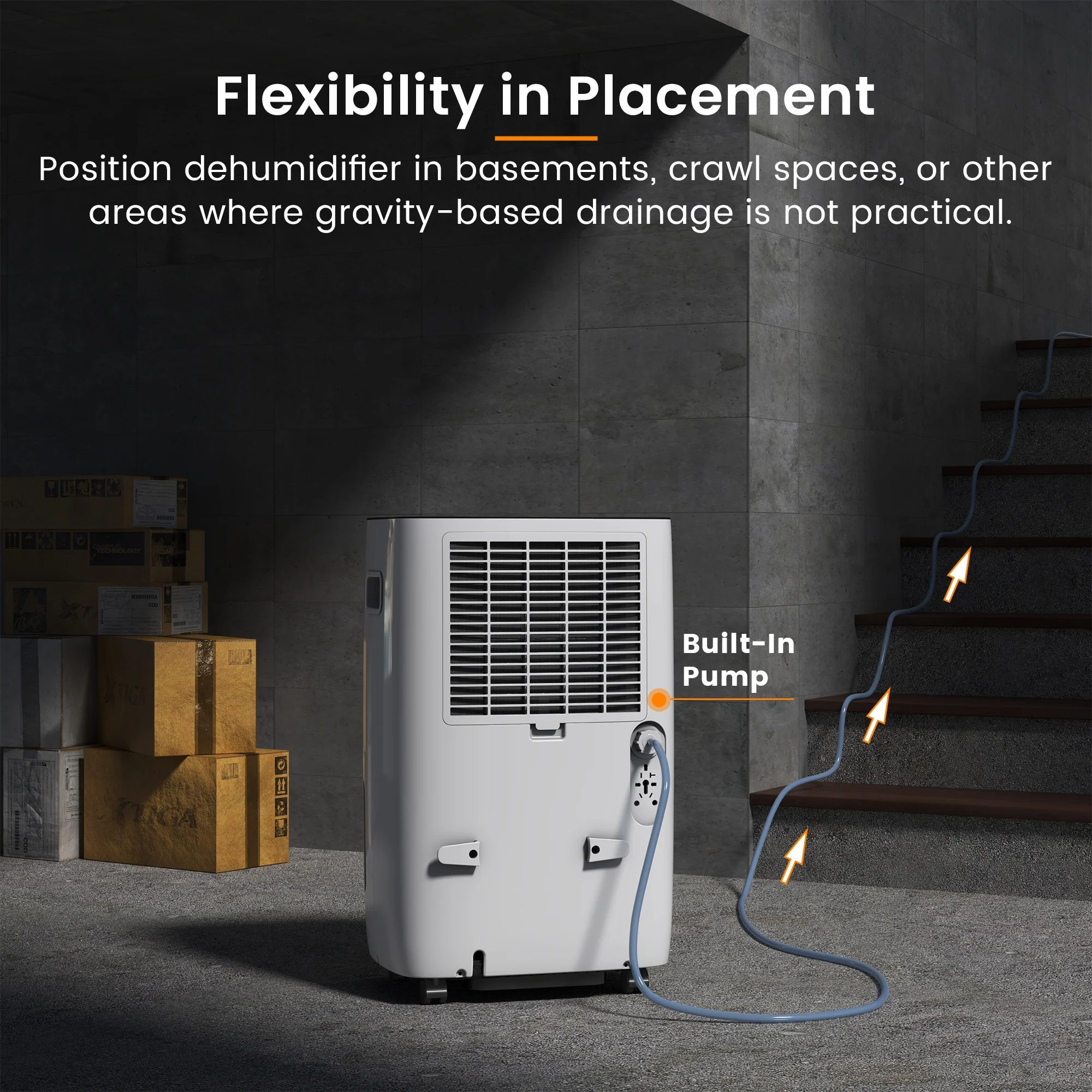 Yaufey 150 Pints Dehumidifier with Pump - 7000 Sq.Ft Dehumidifier for Basement with Drain Hose and 2.03 Gal Water Tank