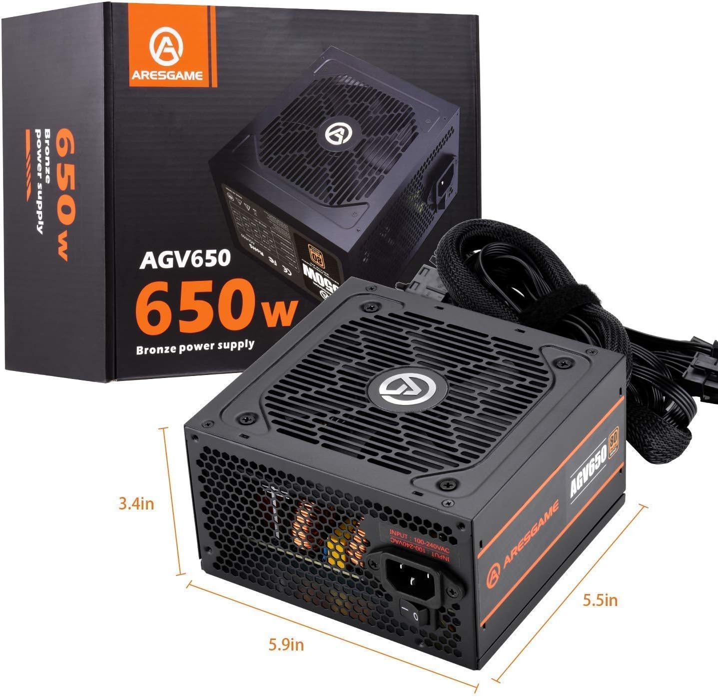 ARESGAME Power Supply 650W 80+ Bronze Certified PSU (AGV650) Pack of 2