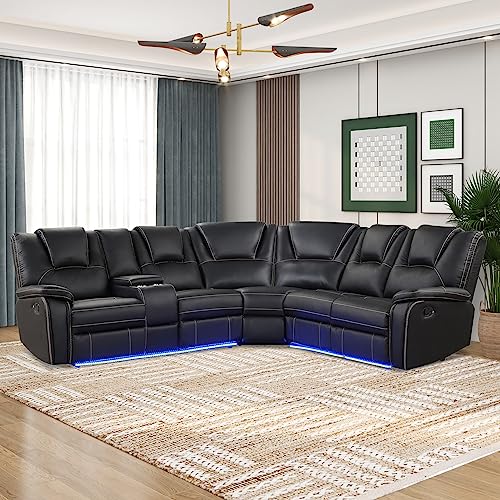 PU Leather Living Room Set Manual Reclining Sectional Sofa w/Infinite Lounge&Metal Frame for Home Office