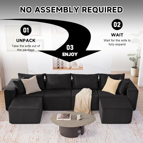 107.4" Cloud Couch Sectional, Modular Sofa with Deep Seat, Plush Corduroy L Shaped Boneless Couch, Convertible Sectional Couches for Living Room