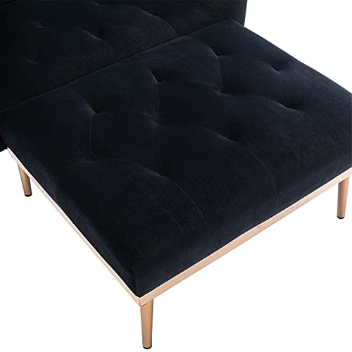 HomSof Adjustable Backrest Chaise Lounge Velvet Sofa Bed with Thick Padded, Convertible Reclining Chair with Rose Golden Metal Legs