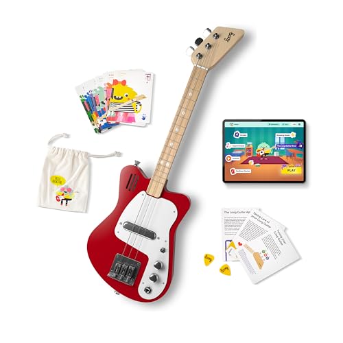 Loog Mini Electric kids Guitar for Beginners built-in Amp Ages 3+ Learning App and Lessons Included Yellow